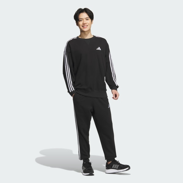 ブラック エッセンシャルズ プラス ルーズフィット スリーストライプス フレンチテリー スウェットシャツ