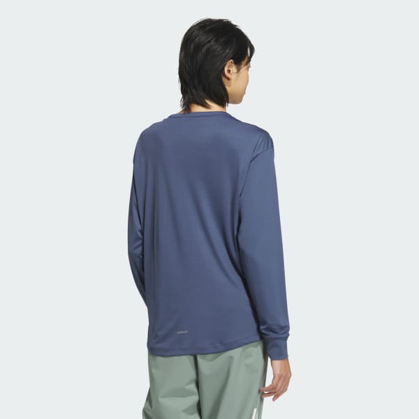 ブルー 長袖 グラフィックTシャツ