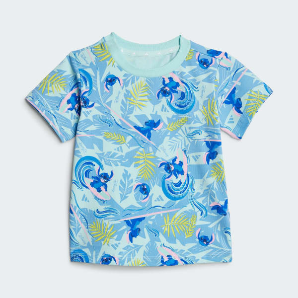 สีเทอร์คอยส์ ชุดเสื้อยืดและกางเกงขาสั้น adidas x Disney Lilo & Stitch สำหรับเด็ก