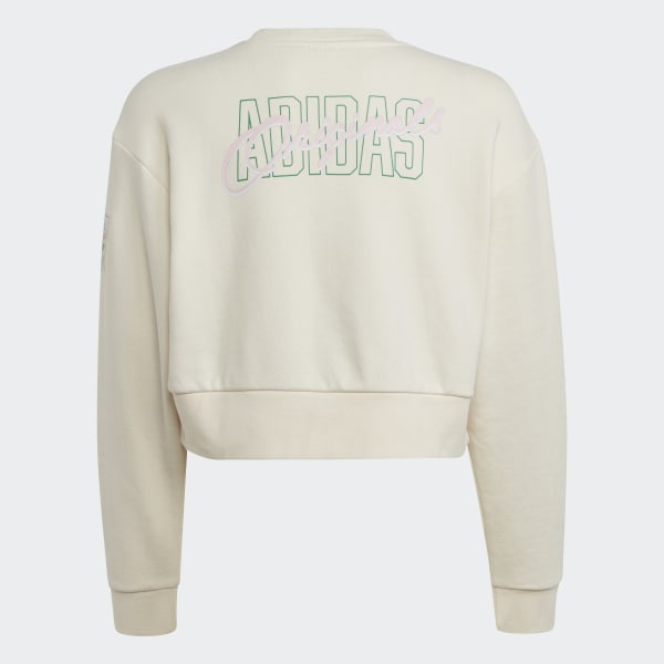 White Graphic Print Crop Crew Sweatshirt