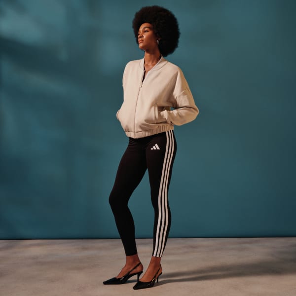 アディダスEssentials 3-Stripes Print Cotton Leggings選択２色 adidas Essentials 3-Stripes Cotton Leggings - Black | Free