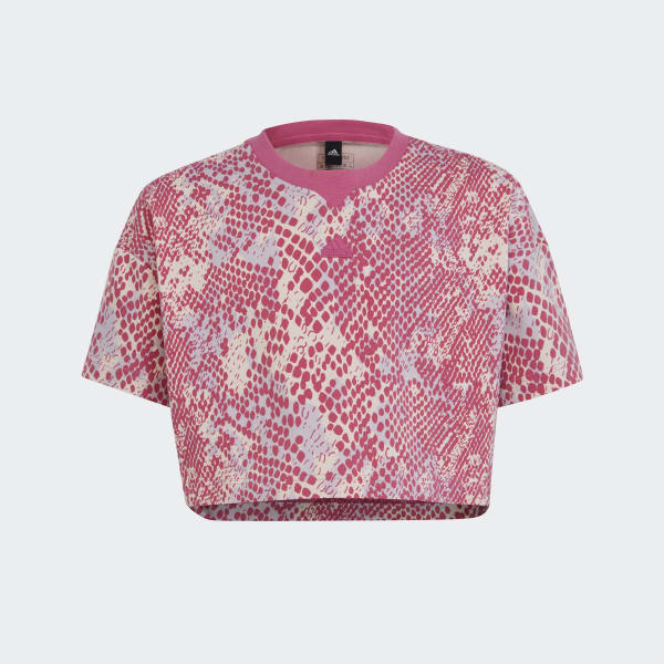 Pink Future Icons Allover Print Cotton T-Shirt