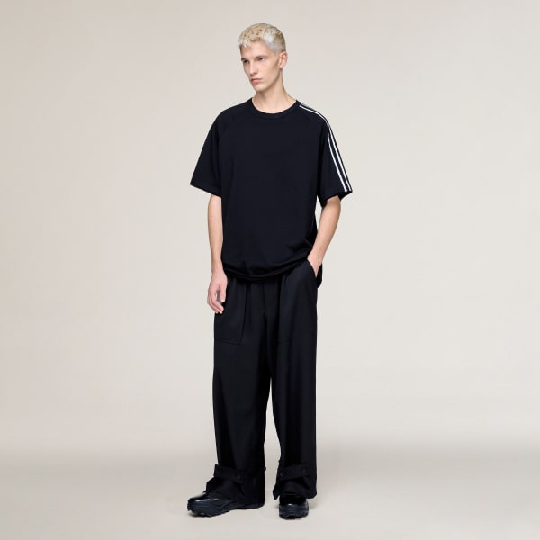 Svart Y-3 RAW EDGE 3 STRIPES SHORT SLEEVE T-SKJORTE