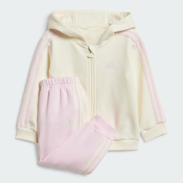 adidas Essentials Full Zip Hooded Jogger Set Beige adidas