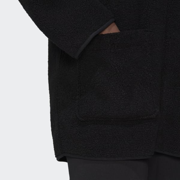 Black Polar Fleece Long Hooded Track Top CJ302