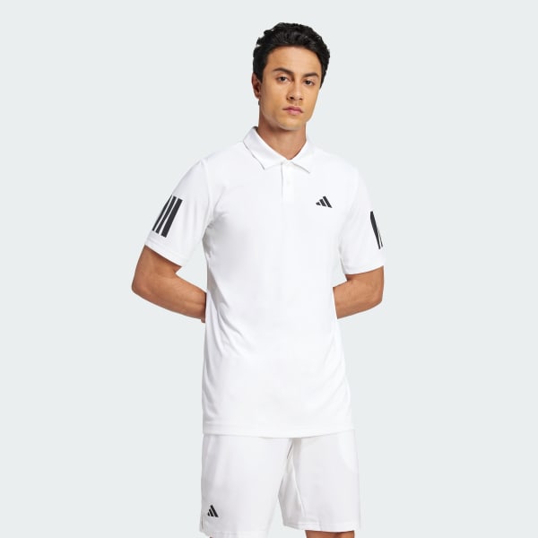 Blanco Polo Cuello Camisa de Tenis Club 3 Tiras