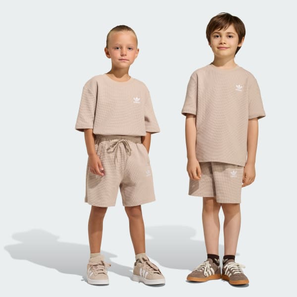 bézová Súprava Loose Waffle Short T-Shirt Set