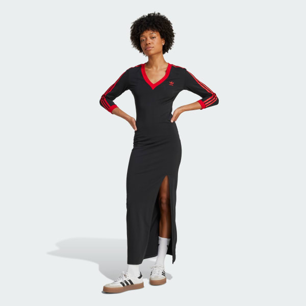 adidas Adicolor Classics 3-Stripes Maxi Dress - Black | Free