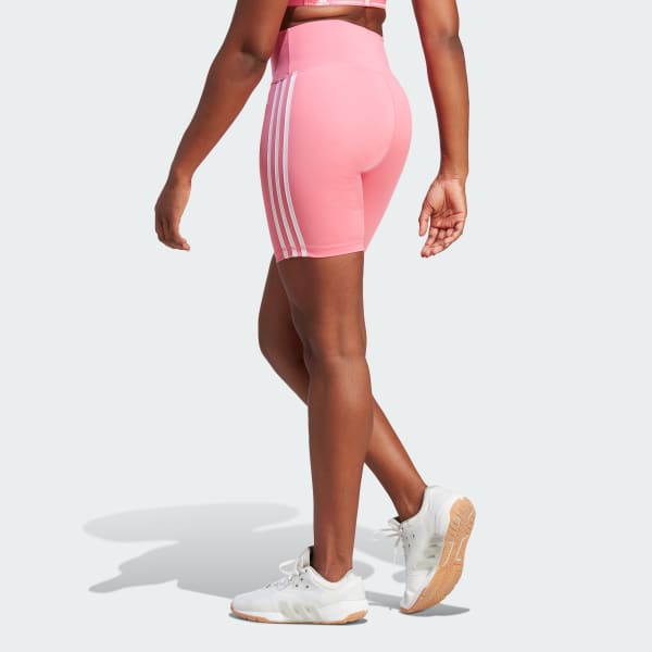 Pink Training Essentials 3-Stripes High-Waisted Short Leggings