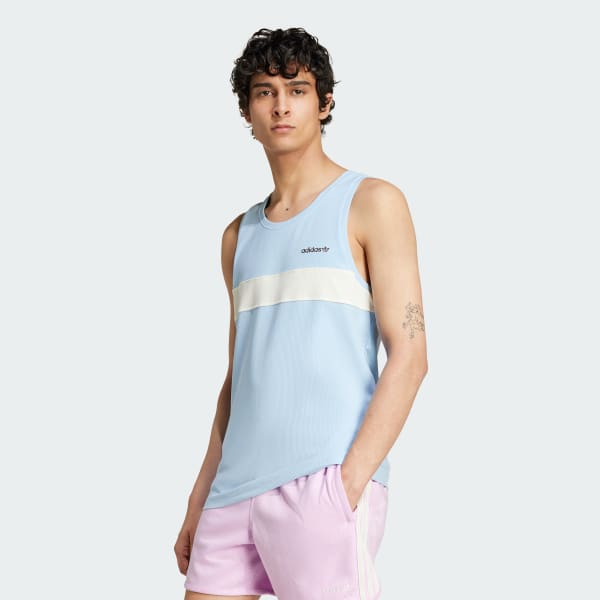 Azul Playera sin Mangas Premium Cut Line 80s Acanalada