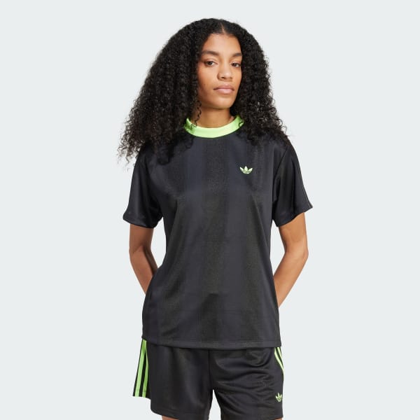 สีดำ เสื้อยืดอาดิดาสฟุตบอลผ้าแจ็คการ์ด