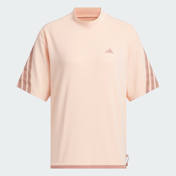 ピンク 【ゴルフ】スリーストライプス  ボックスシルエット モックネック 半袖シャツ