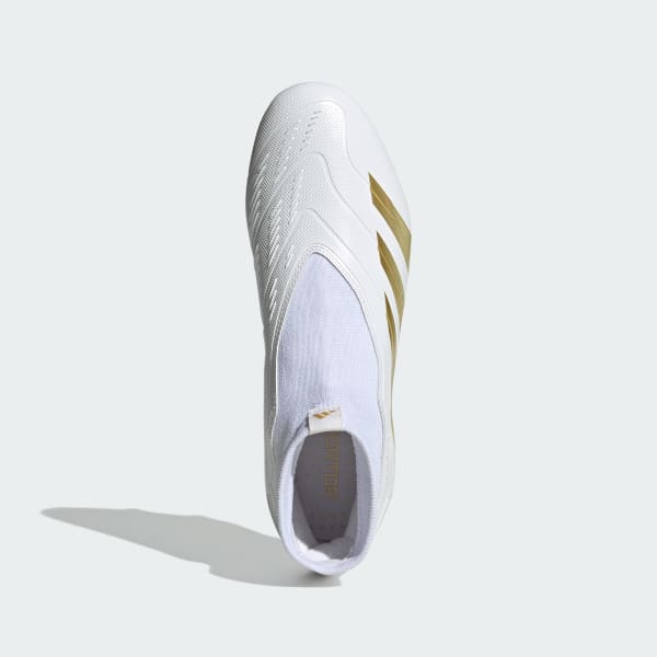 Blanco Bota de fútbol Predator League Laceless césped natural seco