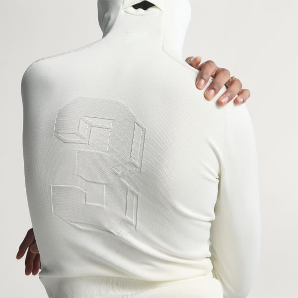 Bianco Maglia Lavorata a Maglia con Cappuccio e Maniche Lunghe