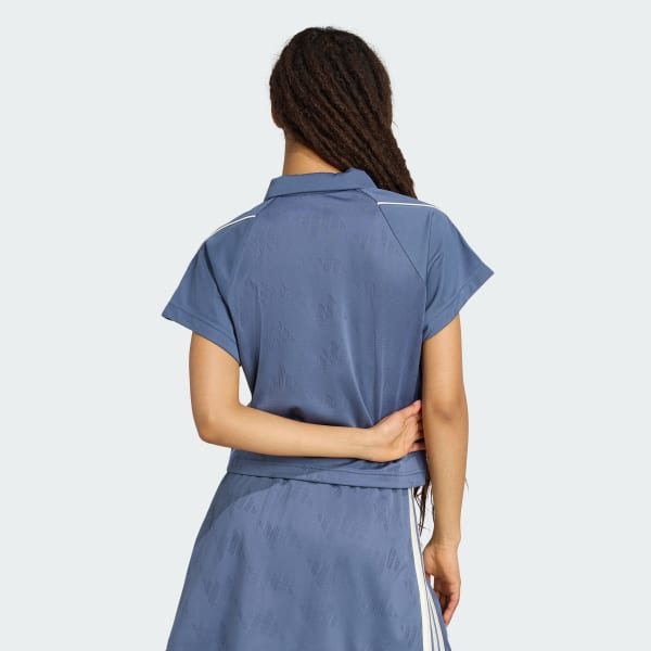 Blau Stadium 3-Streifen Tennis inspiriertes Jacquard Poloshirt