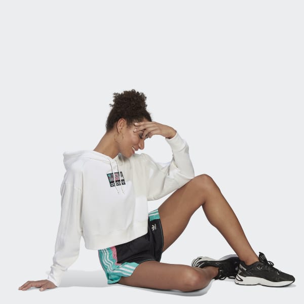 Blanco Buzo Con Capucha Crop