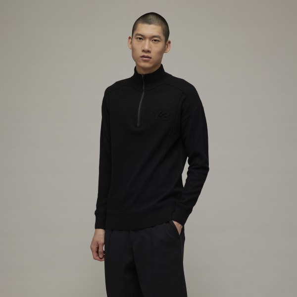 Noir Sweat-shirt Y-3 Classic Merino Blend Knit Half-Zip D6553