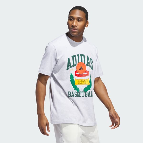 Cinza Camiseta Estampada Basketball Crest