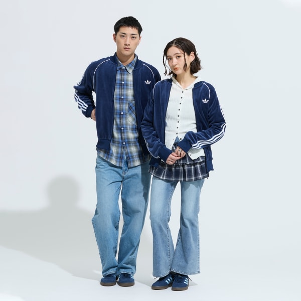 ブルー SST アディカラー ベロア トラックトップ