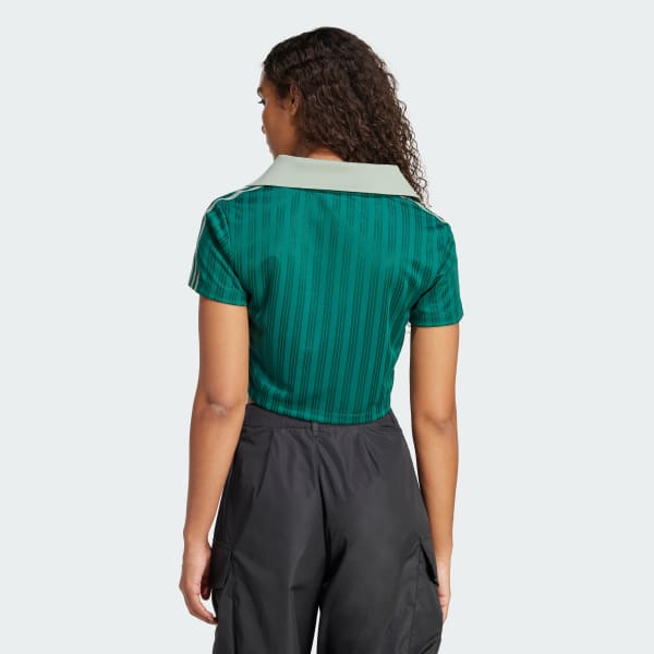 グリーン アディカラー フットボール ジャカード Vネック クロップポロシャツ