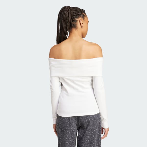 Hvid adidas Originals Off Shoulder trøje