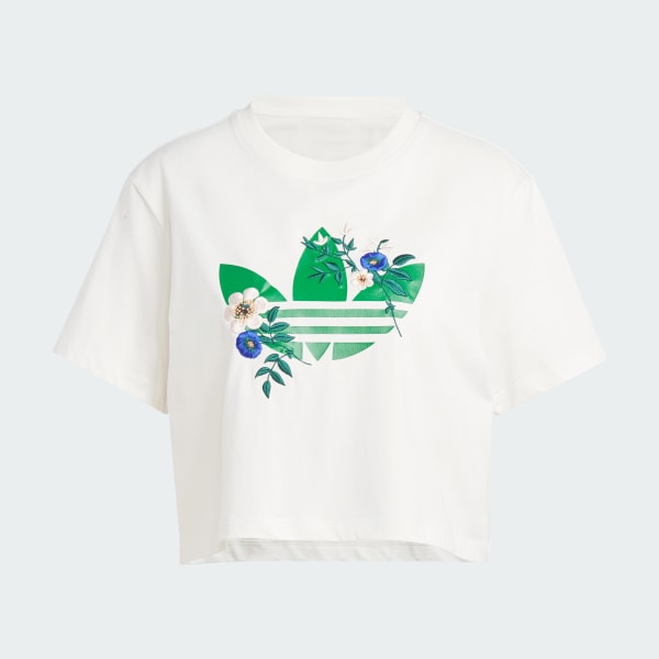 ホワイト ファッション グラフィック フローラル トレフォイル Tシャツ