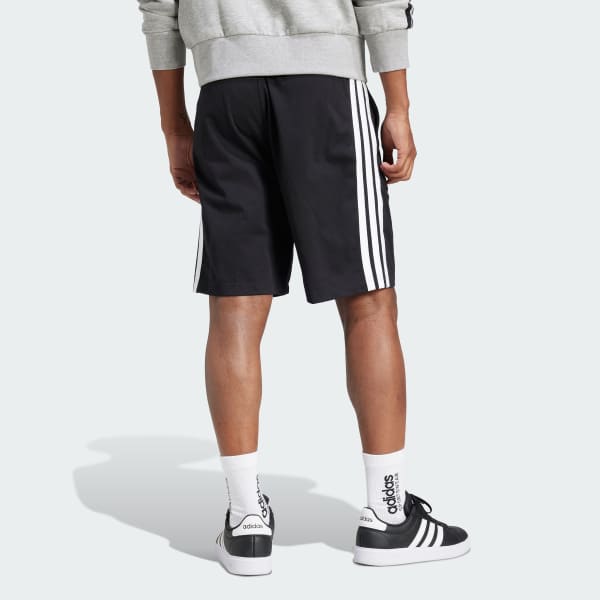 Preto Shorts Malha Simples Essential Três Listras 10-Inch