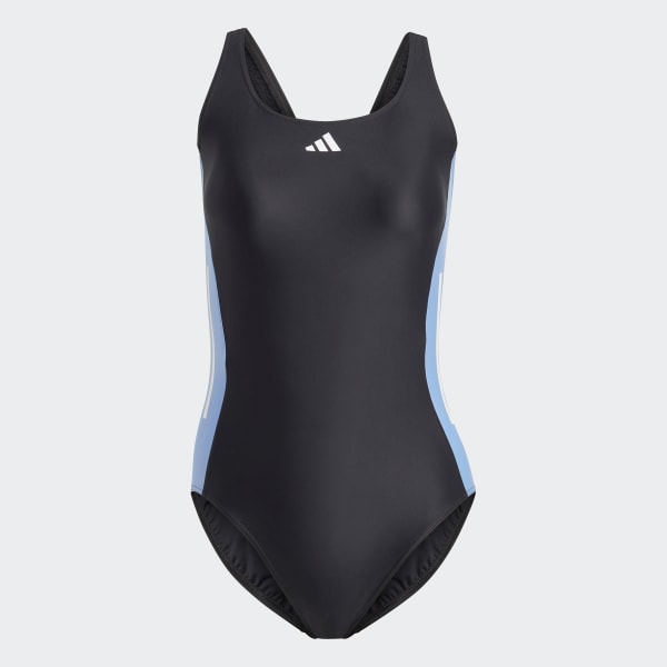 Czerń 3-Stripes Colorblock Swimsuit