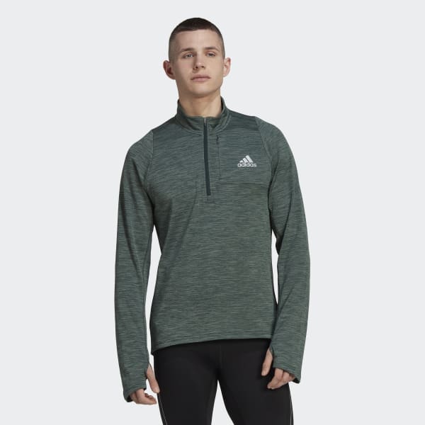 Vert Sweat-shirt chaud à demi zip Run Icons 3-Bar KGH44