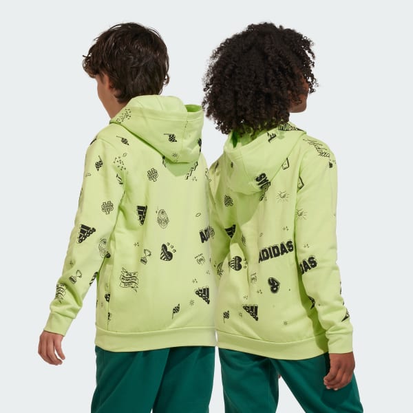 Green Brand Love Allover Print Full-Zip Hoodie Kids