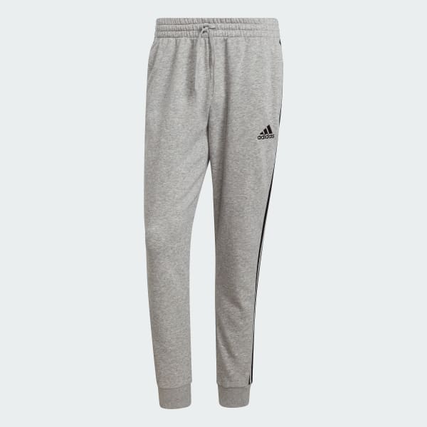 Szary Essentials Fleece Tapered Cuff 3-Stripes Pants