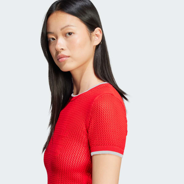adidas プレミアム　クロシェ　カリ半袖シャツ　Vネックケーブルニットセット アディダス オリジナルス プレミアム クロシェ カリ半袖Tシャツ