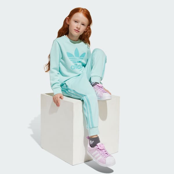 Turquoise Adicolor Crew Set Kids