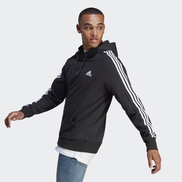Negro Buzo con capucha Essentials French Terry 3 rayas