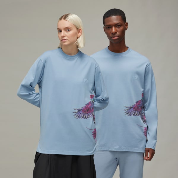 Blue Y-3 Graphic Long Sleeve Tee