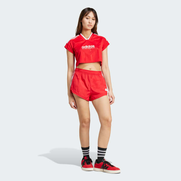 Red and white adidas crop top hotsell