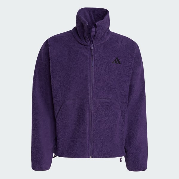 Roxo Casaco em Fleece de Pelo Alto City Tech com Fecho Integral