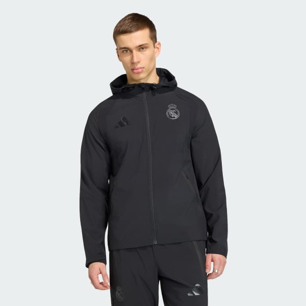 Svart Real Madrid Travel Full Zip Vindjakke