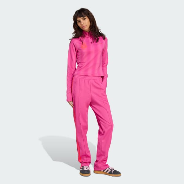 Pink Half-Zip Graphic Football Long-Sleeve trøje