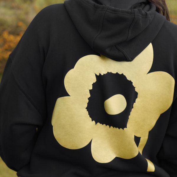 Black Marimekko Oversize Hoodie with Golden Flower Graphic KNF71