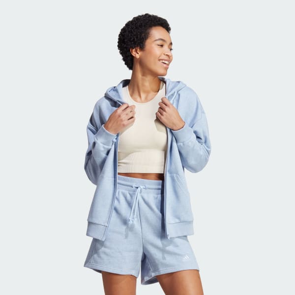Azul Polera con capucha SZN Tela French Terry Holgada con Cierre Frontal