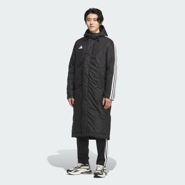 ブラック スリーストライプス ルーズフィット ロング ボアコート