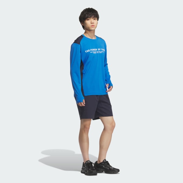 ブルー アディダスアダプテーション レギュラーフィット 長袖Tシャツ