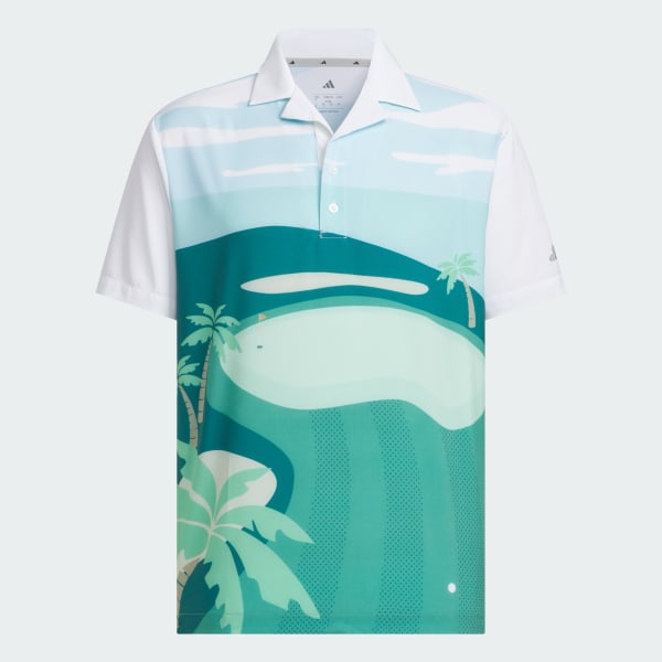White PG Allover Print Short Sleeve Polo Shirt