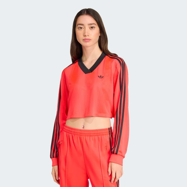 Rouge Crop top manches longues jacquard Football Adicolor