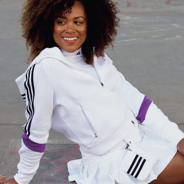 Adidas hoodie white stripes sales
