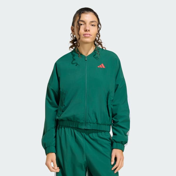 Verde Chamarra Rompevientos Essentials 3 Franjas Tejida