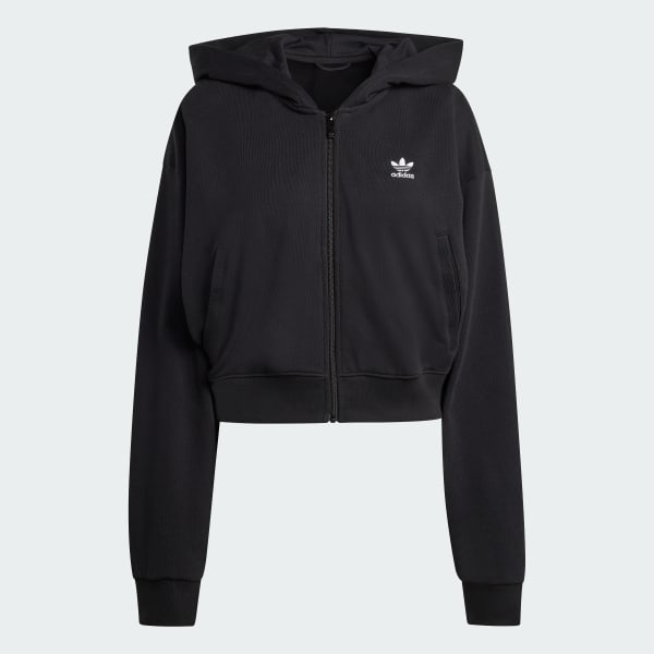 adidas ESSENTIALS FRENCH TERRY CROPPED ZIP HOODIE - Black | Free