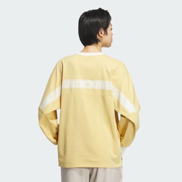 ベージュ ワーディング ルーズフィット シングルジャージー 長袖Tシャツ