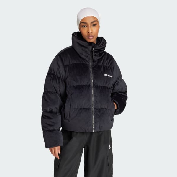 Black velour puffer jacket shop